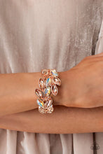 Load image into Gallery viewer, Luminous Laurels Rose Gold Iridescent Rhinestone Hinge Bracelet Paparazzi Accessories