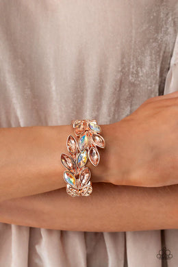 Luminous Laurels Rose Gold Iridescent Rhinestone Hinge Bracelet Paparazzi Accessories