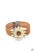 Load image into Gallery viewer, Astral Adventure Yellow Rhinestone Floral Magnetic Bracelet Paparazzi Accessories