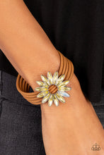 Load image into Gallery viewer, Astral Adventure Yellow Rhinestone Floral Magnetic Bracelet Paparazzi Accessories