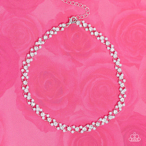 choker,pearls,rhinestones,white,Classy Couture White Pearl and Rhinestone Necklace