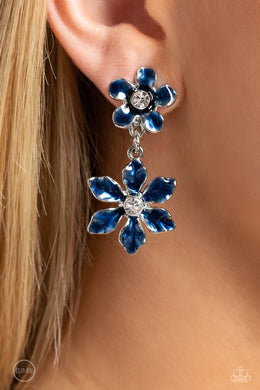 Transparent Talent Blue Floral Clp-On Earring Paparazzi Accessories