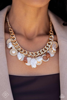Now SEA Here Gold Pearl Necklace Paparazzi Accessories