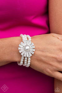 fashion fix,pearls,rhinestones,stretchy,white,Gifted Gatsby White Pearl Rhinestone Stretchy Bracelet