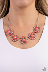 floral,orange,short necklace,Floral Fervor Orange Floral Necklace