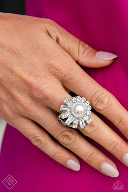 Gatsby Getaway White Rhinestone Pearl Ring Paparazzi Accessories
