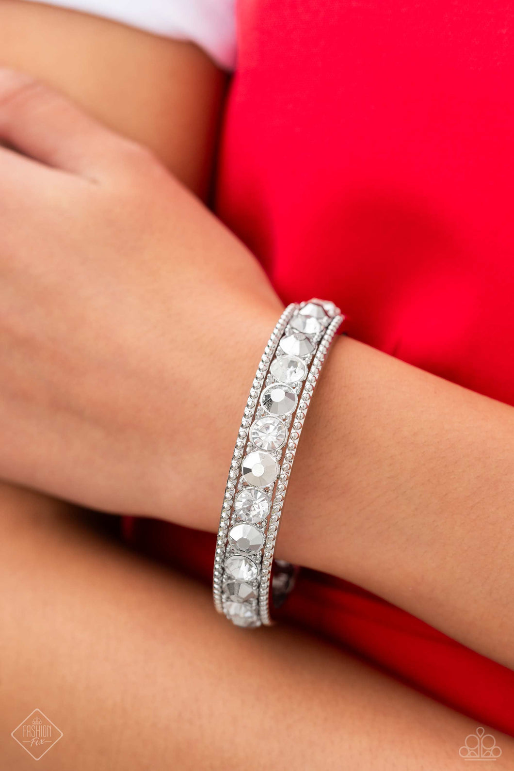 Polishing Promise White Rhinestone Bangle Bracelet Paparazzi Accessories