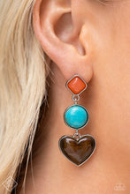 Load image into Gallery viewer, Desertscape Debut Brown Cat&#39;s Eye Heart Post Earrings Paparazzi Accessories