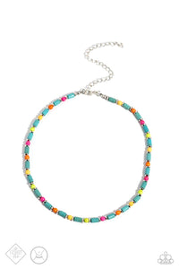 crackle stone,multi,short necklace,Arid Ambience Blue Necklace