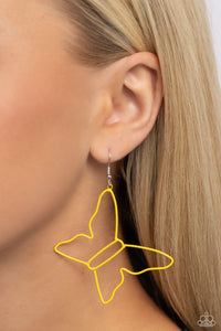 butterfly,fishhook,yellow,Soaring Silhouettes - Yellow Butterfly Earrings