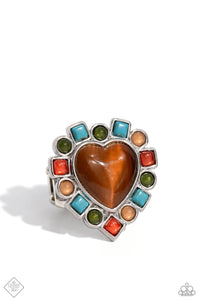 brown,cat's eye,crackle stone,fashion fix,heart,hearts,wide back,Desertscape Decadence Brown Cat's Eye Heart Ring
