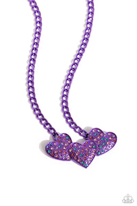 hearts,purple,rhinestones,short necklace,Low-Key Lovestruck - Purple Heart Necklace