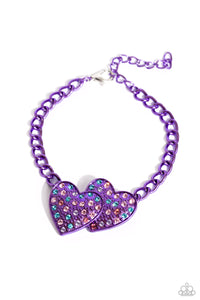 hearts,Lobster Claw Clasp,purple,rhinestones,Lovestruck Lineup - Purple Heart Bracelet