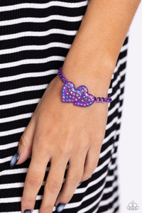 hearts,Lobster Claw Clasp,purple,rhinestones,Lovestruck Lineup - Purple Heart Bracelet