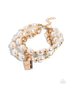 gold,Lobster Claw Clasp,pearls,LOVE-Locked Legacy - Gold Pearl Bracelet