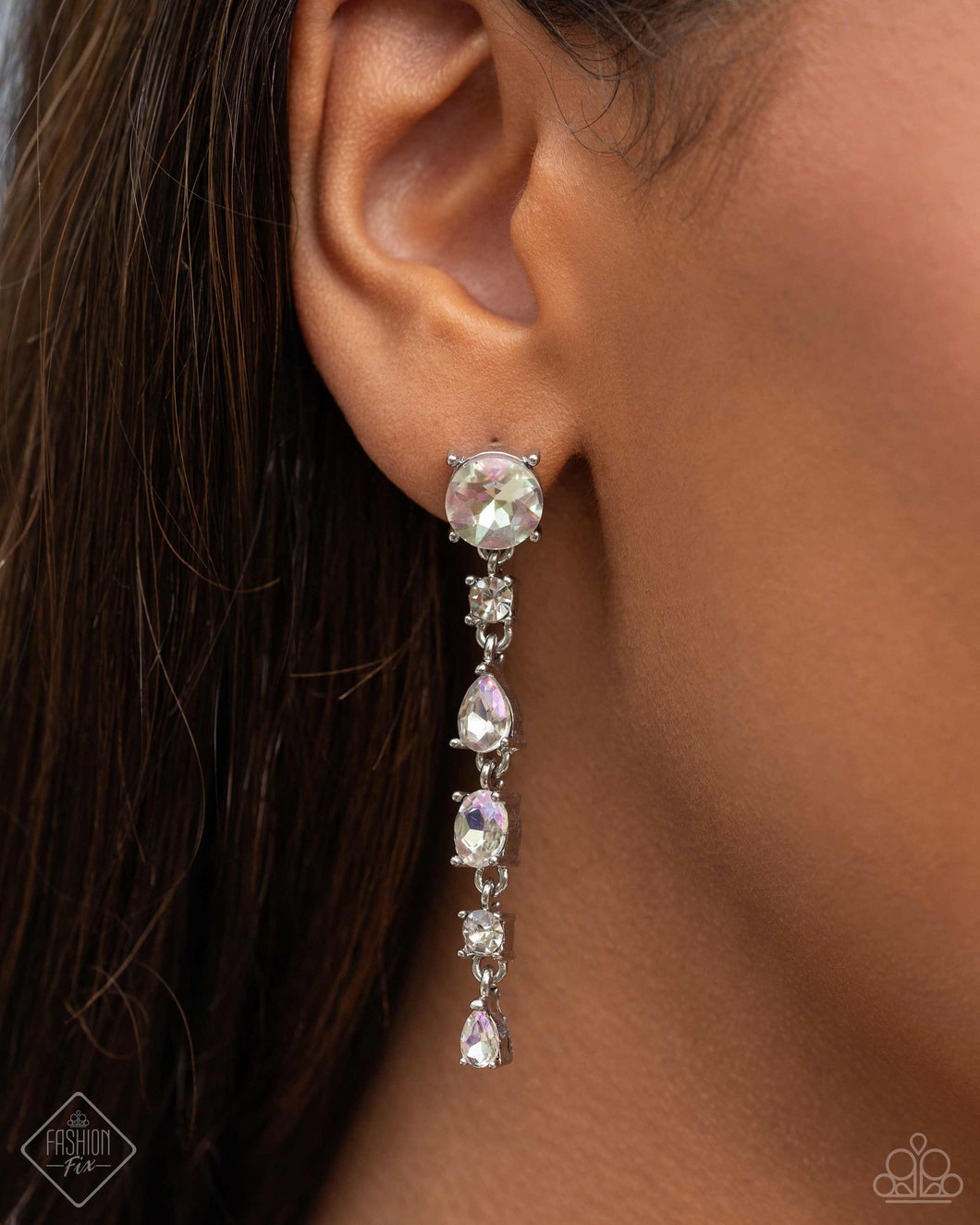 Fairytale Falls White Iridescent Rhinestone Post Earrings Paparazzi Accessories
