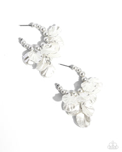 hoops,pearls,white,Frilly Feature - White Pearl Hoop Earring
