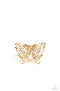 butterfly,gold,rhinestones,Fearless Flutter Gold Rhinestone Butterfly Ring