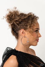 Load image into Gallery viewer, Theater Hoop White Rhinestone Hoop Earrings Paparazzi Accessories