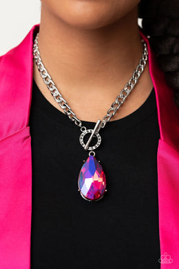 Edgy Exaggeration Pink Oil Spill Rhinestone Toggle Necklace Paparazzi Accessories