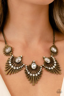 Miss You-niverse Brass Rhinestone Necklace Paparazzi Accessories