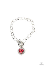 Load image into Gallery viewer, Till DAZZLE Do Us Part Red Rhinestone Heart Toggle Bracelet Paparazzi Accessories