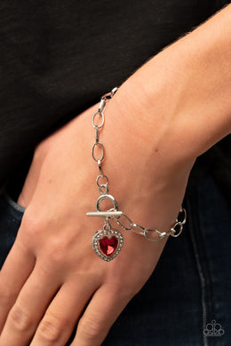 Till DAZZLE Do Us Part Red Rhinestone Heart Toggle Bracelet Paparazzi Accessories