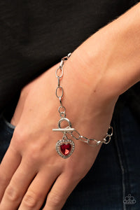 red,rhinestones,toggle,Till DAZZLE Do Us Part Red Rhinestone Heart Toggle Bracelet