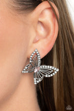 Load image into Gallery viewer, Wispy Wings Pink Rhinestone Butterfly Post Earrings Paparazzi Accessories
