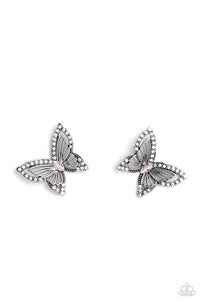 butterfly,pink,post,rhinestones,Wispy Wings Pink Rhinestone Butterfly Post Earrings