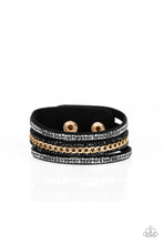 Load image into Gallery viewer, Rollin In Rhinestones Black Leather Wrap Bracelet Paparazzi Accessories