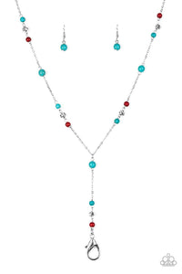 blue,crackle stone,lanyard,long necklace,red,turquoise,Sandstone Savannahs Multi Stone Lanyard