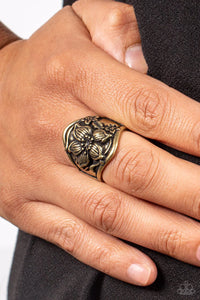 brass,floral,wide back,Hibiscus Harbor Brass Floral Ring