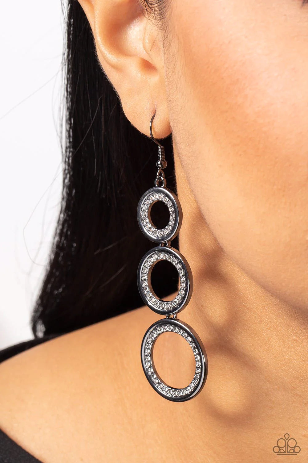 Shimmering in Circles Black Gunmetal Rhinestone Earrings