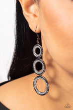 Load image into Gallery viewer, Shimmering In Circles Black Gunmetal Rhinestone Earrings Paparazzi Accessories