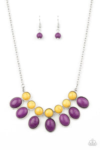 crackle stone,purple,short necklace,yellow,Environmental Impact Purple Necklace