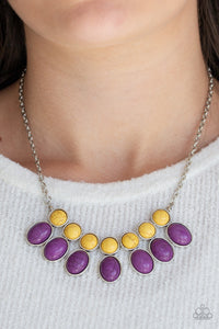 crackle stone,purple,short necklace,yellow,Environmental Impact Purple Necklace