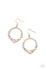 Load image into Gallery viewer, Revolutionary Refinement - Gold Iridescent Rhinestone Earrings Paparazzi Accessories