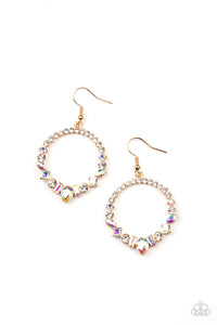 fishhook,gold,iridescent,rhinestones,Revolutionary Refinement - Gold Iridescent Rhinestone Earrings