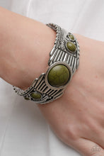Load image into Gallery viewer, Mesquite Mesa Green Stone Feather Cuff Bracelet Paparazzi Accessories