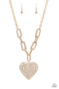 gold,hearts,rhinestones,short necklace,Roadside Romance Gold Heart Rhinestone Necklace