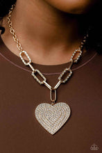 Load image into Gallery viewer, Roadside Romance Gold Heart Rhinestone Necklace Paparazzi Accessories
