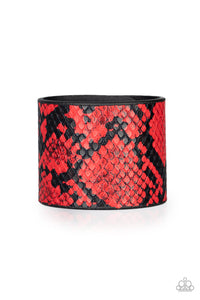 leather,red,snakeskin,snap,wrap,The Rest is HISS-Tor Red Leather Wrap Bracelet