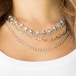 short necklace,silver,Extravagant Elegance Silver Necklace