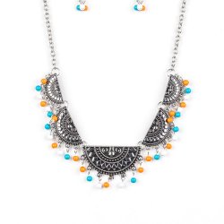 blue,orange,tribal,white,Boho Baby Multi Necklace