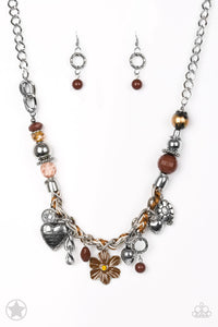 brown,Hearts,Charmed I am Sure Brown Necklace