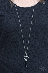key,long necklace,rhinestones,white,Love Is Key White Necklace