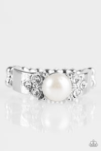 Pearls,rhinestones,silver,white,Wide Back,The Front White Ring