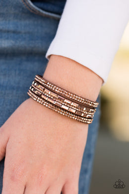 Rhinestone Rock Star Copper Leather Wrap Bracelet Paparazzi Accessories