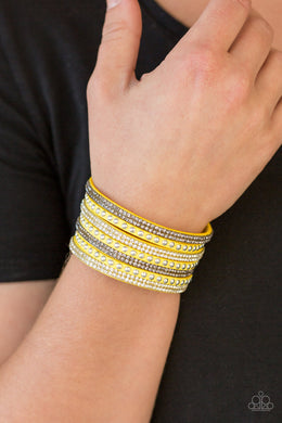 Victory Shine Yellow Leather Wrap Bracelet Paparazzi Accessories